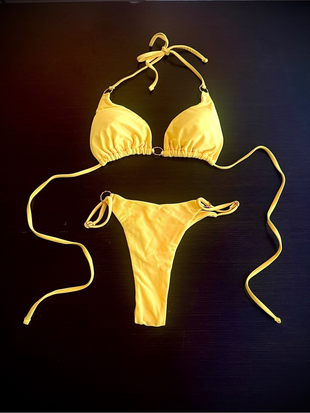 Yellow Triangle String Bikini w/Gold Loops - NEW